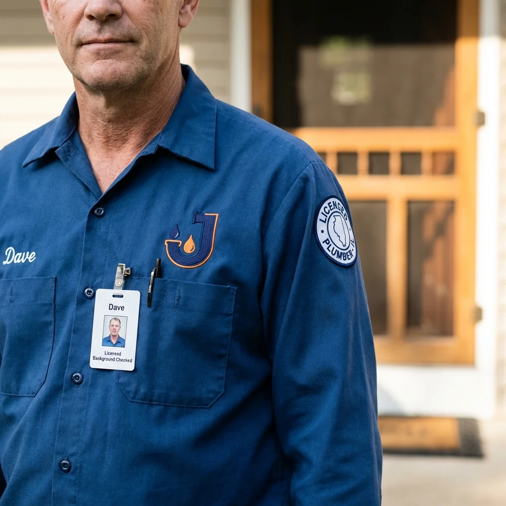 Licensed plumber showing ID badge in Zionsville, IN