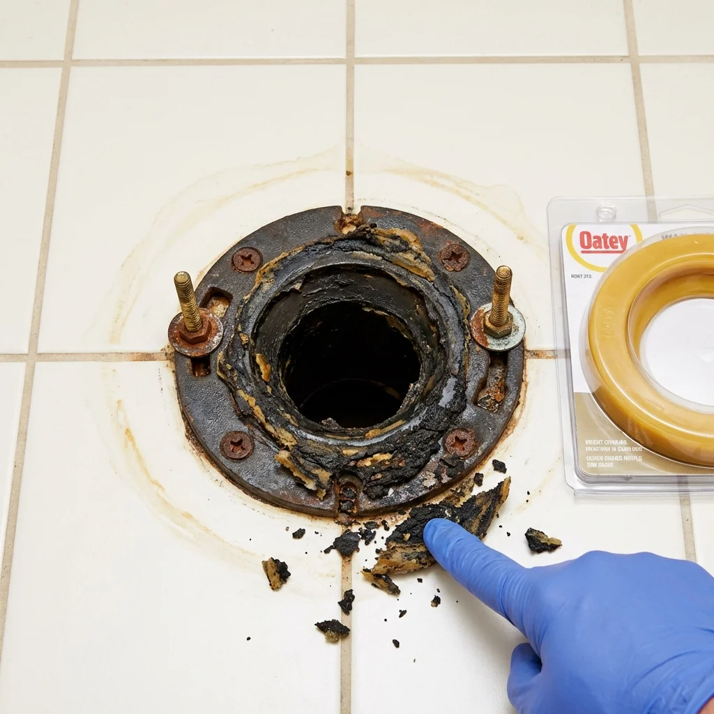 Failed wax ring showing water seepage at the base of a toilet in a Zionsville, IN home
